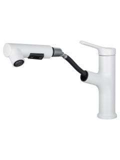 Смеситель для раковины Wonzon & Woghand WW-A40862-MW с выдвижным изливом белый матовый